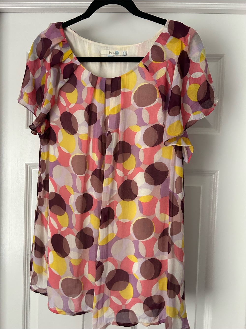 Boden Pink Yellow Purple Multi Dot Scoop Neck Blouse